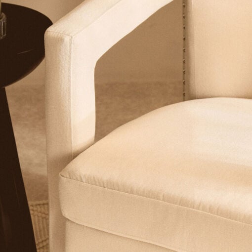 Cream Velvet And Black Metal Swivel Studded Armchair Accent Chair