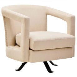 Cream Velvet And Black Metal Swivel Studded Armchair Accent Chair