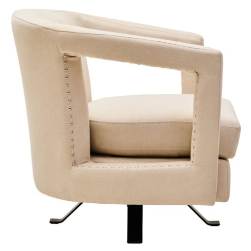 Cream Velvet And Black Metal Swivel Studded Armchair Accent Chair