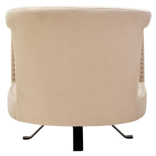 Cream Velvet And Black Metal Swivel Studded Armchair Accent Chair