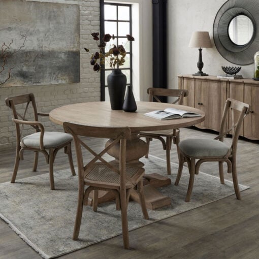 French Rustic Country Farmhouse Solid Light Hard Wood Round Pedestal 6 Seater Dining Table 150cm French Rustic Country Farmhouse Solid Light Hard Wood Round Pedestal 6 Seater Dining Table 150cm