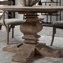 French Rustic Country Farmhouse Solid Light Hard Wood Round Pedestal 6 Seater Dining Table 150cm