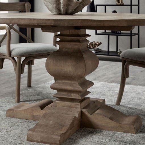 French Rustic Country Farmhouse Solid Light Hard Wood Round Pedestal 6 Seater Dining Table 150cm French Rustic Country Farmhouse Solid Light Hard Wood Round Pedestal 6 Seater Dining Table 150cm