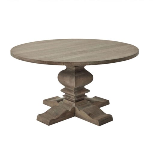 French Rustic Country Farmhouse Solid Light Hard Wood Round Pedestal 6 Seater Dining Table 150cm French Rustic Country Farmhouse Solid Light Hard Wood Round Pedestal 6 Seater Dining Table 150cm