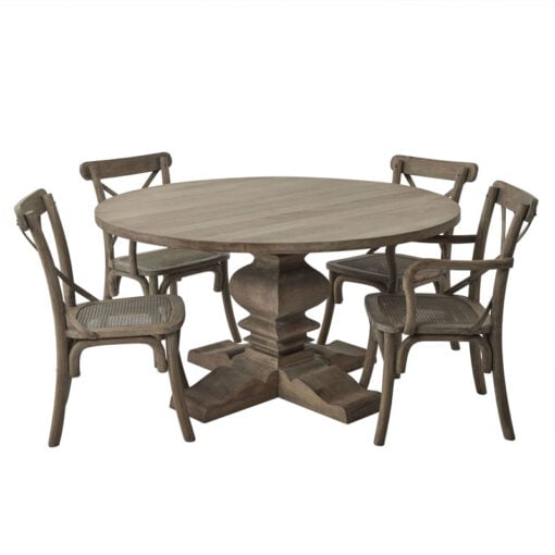 French Rustic Country Farmhouse Solid Light Hard Wood Round Pedestal 6 Seater Dining Table 150cm French Rustic Country Farmhouse Solid Light Hard Wood Round Pedestal 6 Seater Dining Table 150cm