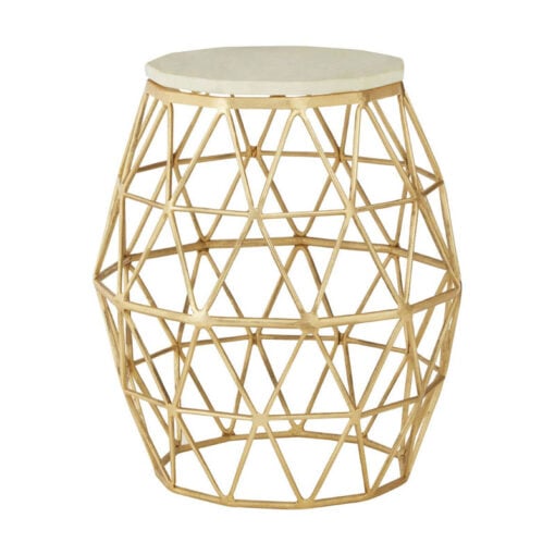 Geometric Gold Metal And Cream White Marble Side Table End Table