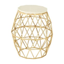 Geometric Gold Metal And Cream White Marble Side Table End Table