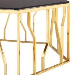 Gold Metal And Black Glass Hexagonal Coffee Table 92cm