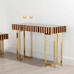 Gold Mirrored Glass And Gold Metal 1 Drawer Console Table Desk Dressing Table 124cm