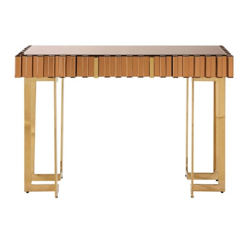 Gold Mirrored Glass And Gold Metal 1 Drawer Console Table Desk Dressing Table 124cm