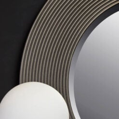 Grey Ribbed Wood Large Round Wall Mirror 81cm