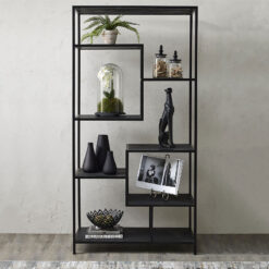 Industrial 7 Tier Large Black Metal And Wood Shelving Display Unit Bookcase 200cm