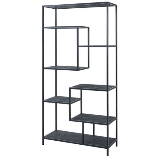 Industrial 7 Tier Large Black Metal And Wood Shelving Display Unit Bookcase 200cm