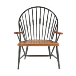 Industrial Arched Spindle Back Black Metal And Solid Walnut Wood Armchair Dining Chair