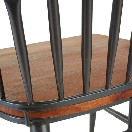 Industrial Arched Spindle Back Black Metal And Solid Walnut Wood Armchair Dining Chair
