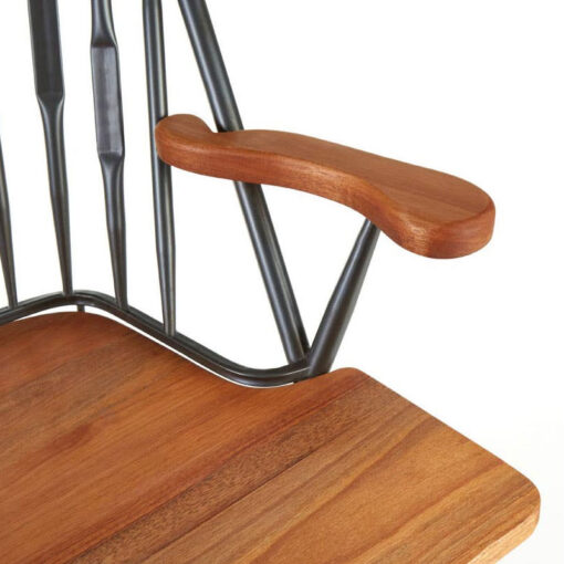 Industrial Arched Spindle Back Black Metal And Solid Walnut Wood Armchair Dining Chair