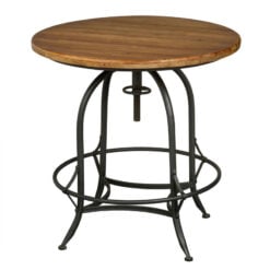 Industrial Black Metal And Solid Wood Round Height Adjustable Bar Table Dining Table With Foot Bar 80cm