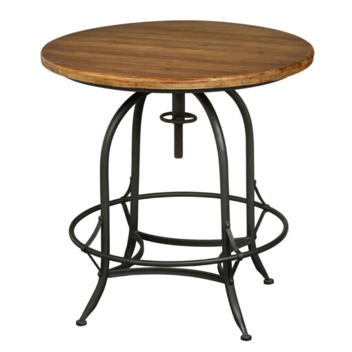 Industrial Black Metal And Solid Wood Round Height Adjustable Bar Table Dining Table With Foot Bar 80cm