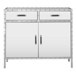 Industrial Rivet Silver Metal And Mirrored Glass 2 Door 2 Drawer Sideboard 108cm