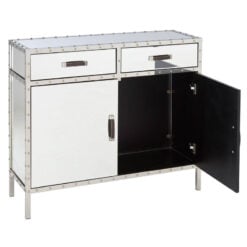 Industrial Rivet Silver Metal And Mirrored Glass 2 Door 2 Drawer Sideboard 108cm