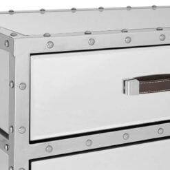Industrial Rivet Silver Metal And Mirrored Glass 2 Door 2 Drawer Sideboard 108cm
