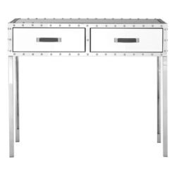 Industrial Rivet Silver Metal And Mirrored Glass 2 Drawer Slim Console Table 93cm