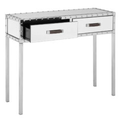 Industrial Rivet Silver Metal And Mirrored Glass 2 Drawer Slim Console Table 93cm