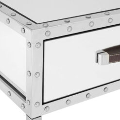Industrial Rivet Silver Metal And Mirrored Glass 2 Drawer Slim Console Table 93cm