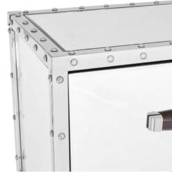 Industrial Rivet Silver Metal And Mirrored Glass 5 Drawer Tallboy Chest Of Drawers