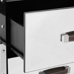 Industrial Rivet Silver Metal And Mirrored Glass 5 Drawer Tallboy Chest Of Drawers