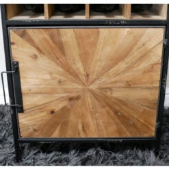 Industrial Rustic Black Metal And Solid Fir Wood 2 Door Wine Rack Bar Drinks Cabinet