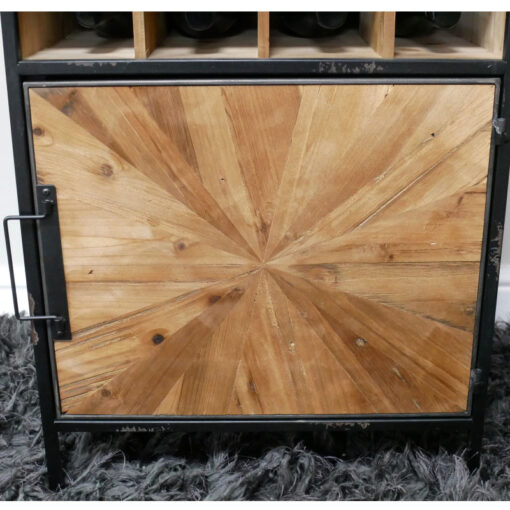 Industrial Rustic Black Metal And Solid Fir Wood 2 Door Wine Rack Bar Drinks Cabinet