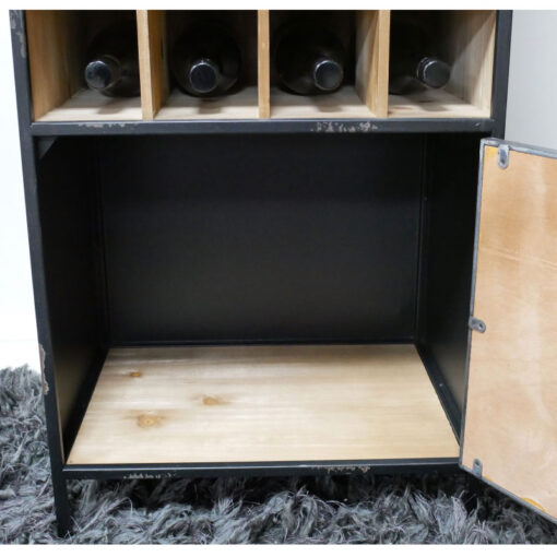 Industrial Rustic Black Metal And Solid Fir Wood 2 Door Wine Rack Bar Drinks Cabinet