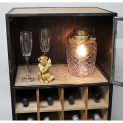 Industrial Rustic Black Metal And Solid Fir Wood 2 Door Wine Rack Bar Drinks Cabinet