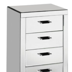 Mirrored Glass 5 Drawer Tallboy Chest Of Drawers With Contract Bar Handles 100cm