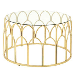 Moroccan Antique Gold Leaf Metal And Clear Glass Round Coffee Table 82cm