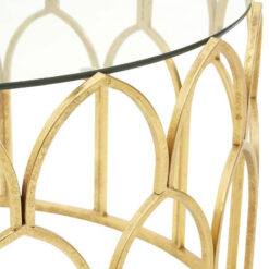 Moroccan Antique Gold Leaf Metal And Clear Glass Round Coffee Table 82cm