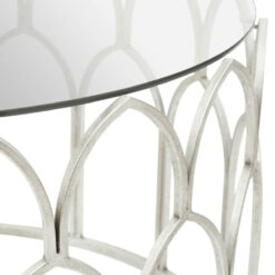 Moroccan Antique Silver Leaf Metal And Clear Glass Round Coffee Table 82cm