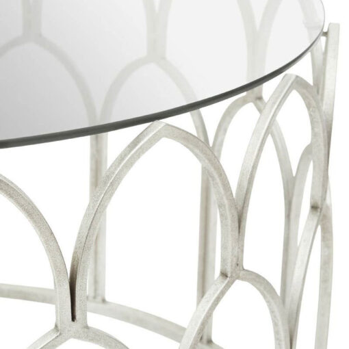 Moroccan Antique Silver Leaf Metal And Clear Glass Round Coffee Table 82cm Moroccan Antique Silver Leaf Metal And Clear Glass Round Coffee Table 82cm