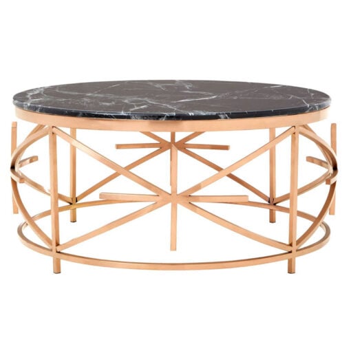 Rose Gold Metal And Black Marble Round Coffee Table 90cm