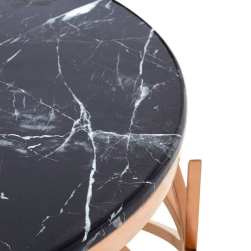 Rose Gold Metal And Black Marble Round Coffee Table 90cm