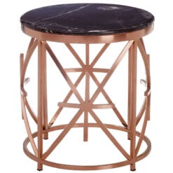 Rose Gold Metal And Black Marble Round Side Table End Table
