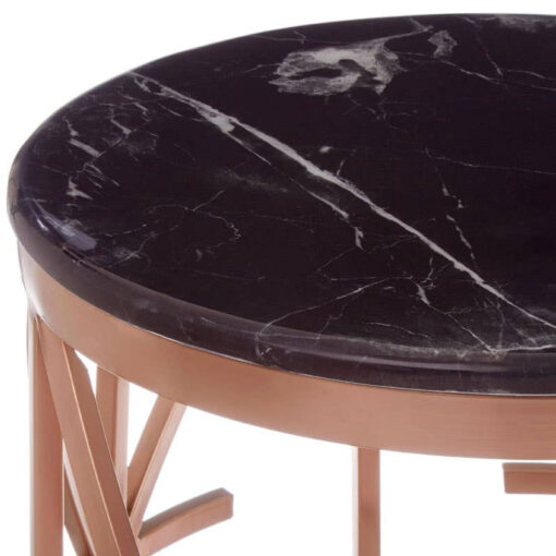 Rose Gold Metal And Black Marble Round Side Table End Table