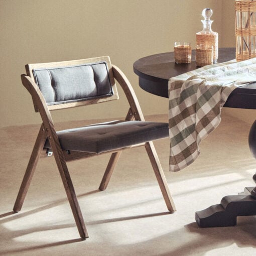 Rustic Grey Wash Solid Elm Wood And Grey Fabric Folding Armless Open Back Dining Chair Rustic Grey Wash Solid Elm Wood And Grey Fabric Folding Armless Open Back Dining Chair