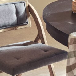 Rust Grey Wash Solid Elm Wood And Grey Fabric Folding Armless Open Back Dining Chair