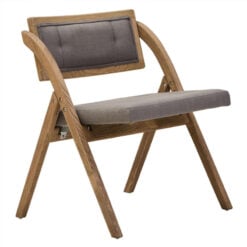 Rust Grey Wash Solid Elm Wood And Grey Fabric Folding Armless Open Back Dining Chair