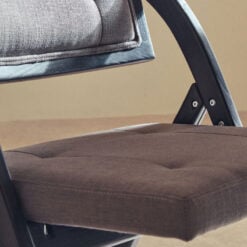 Rustic Black Solid Elm Wood And Grey Fabric Folding Armless Open Back Dining Chair