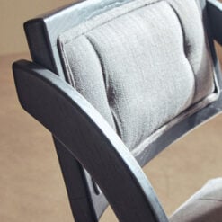 Rustic Black Solid Elm Wood And Grey Fabric Folding Armless Open Back Dining Chair