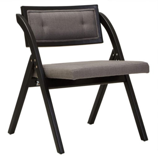 Rustic Black Solid Elm Wood And Grey Fabric Folding Armless Open Back Dining Chair Rustic Black Solid Elm Wood And Grey Fabric Folding Armless Open Back Dining Chair