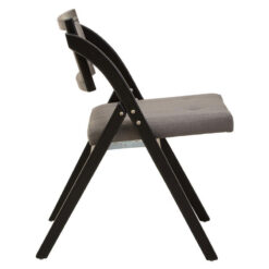 Rustic Black Solid Elm Wood And Grey Fabric Folding Armless Open Back Dining Chair